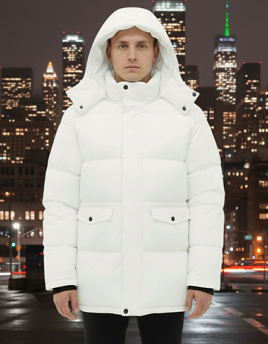 wantdo Mens Warm Puffer Jacket Warm Winter Coats Long Winter Parka Jacket (White X-Large)