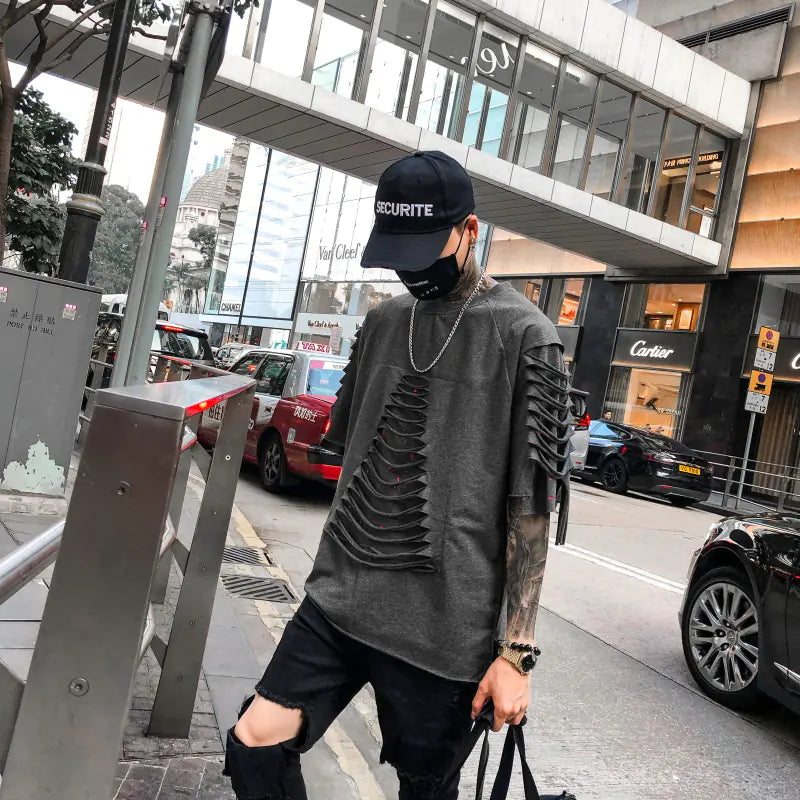 Men's Casual Ripped Short Sleeve Hip Hop T-Shirt