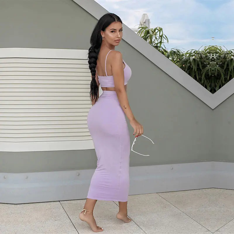 Women's Sexy Two-Piece Dress Set with Crop Top