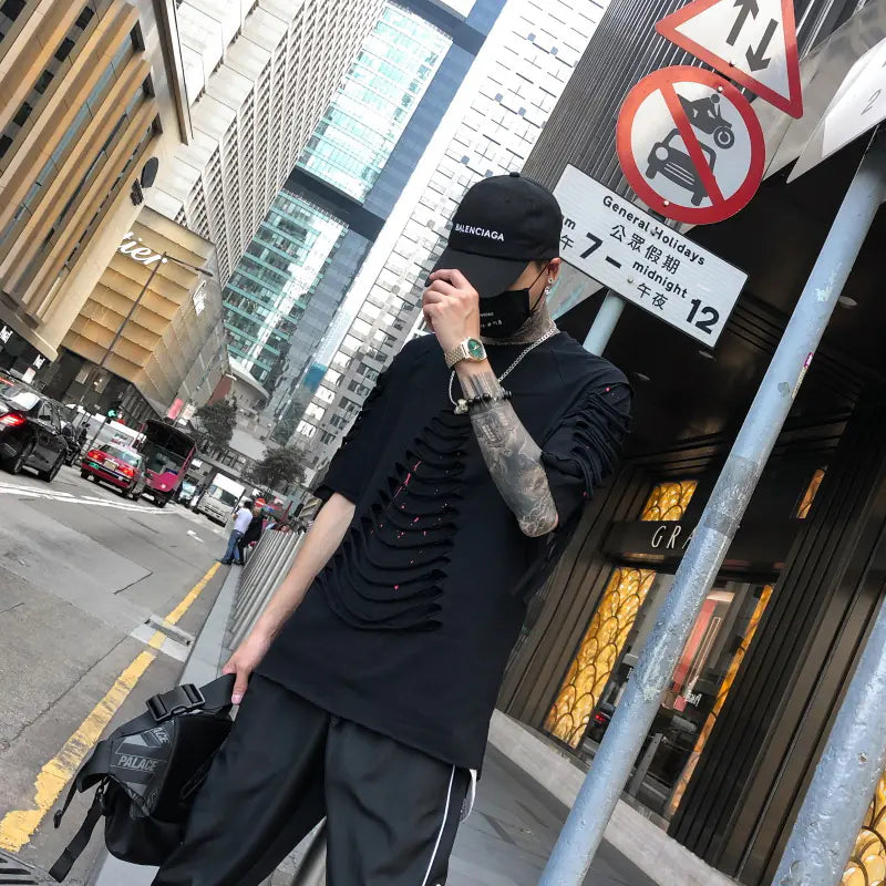 Men's Casual Ripped Short Sleeve Hip Hop T-Shirt