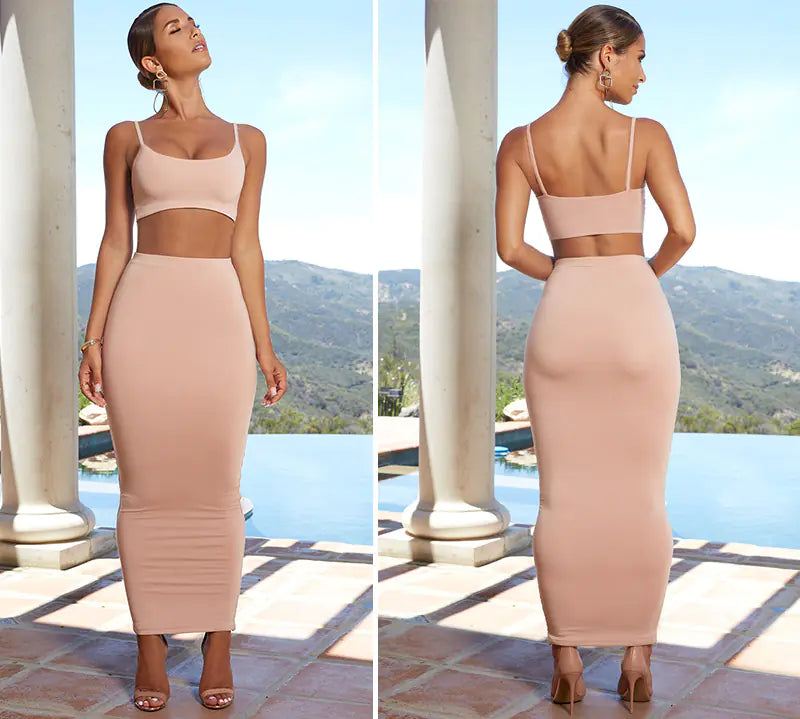 Women's Sexy Two-Piece Dress Set with Crop Top