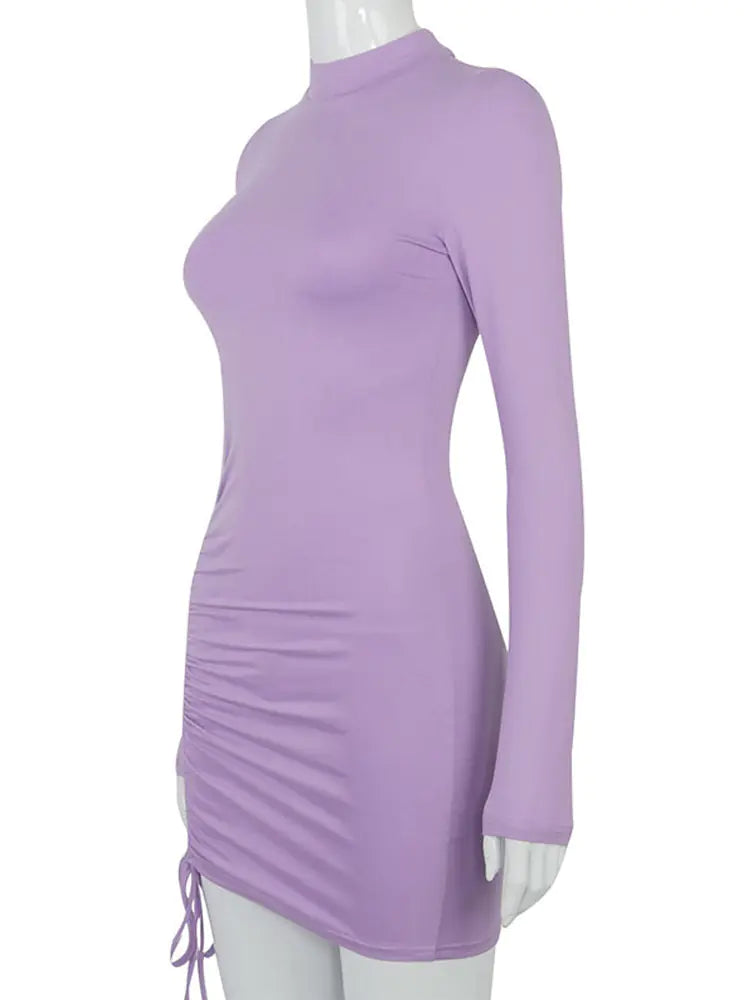 Vestido Mini Ajustado Drapeado de Cuello Alto para Mujer