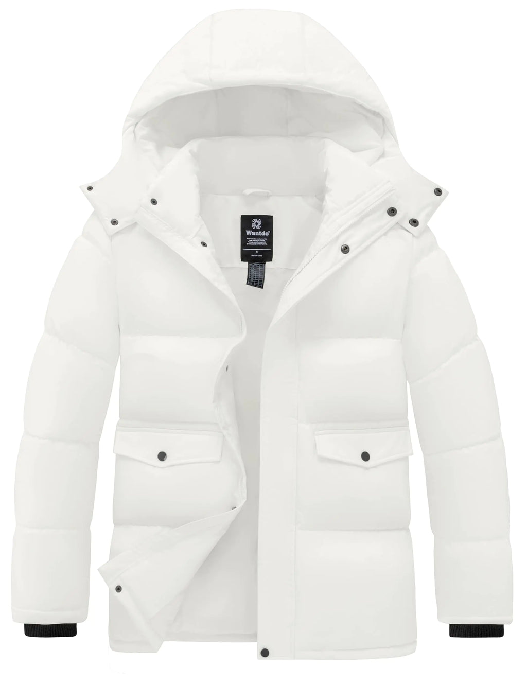 wantdo Mens Warm Puffer Jacket Warm Winter Coats Long Winter Parka Jacket (White X-Large)