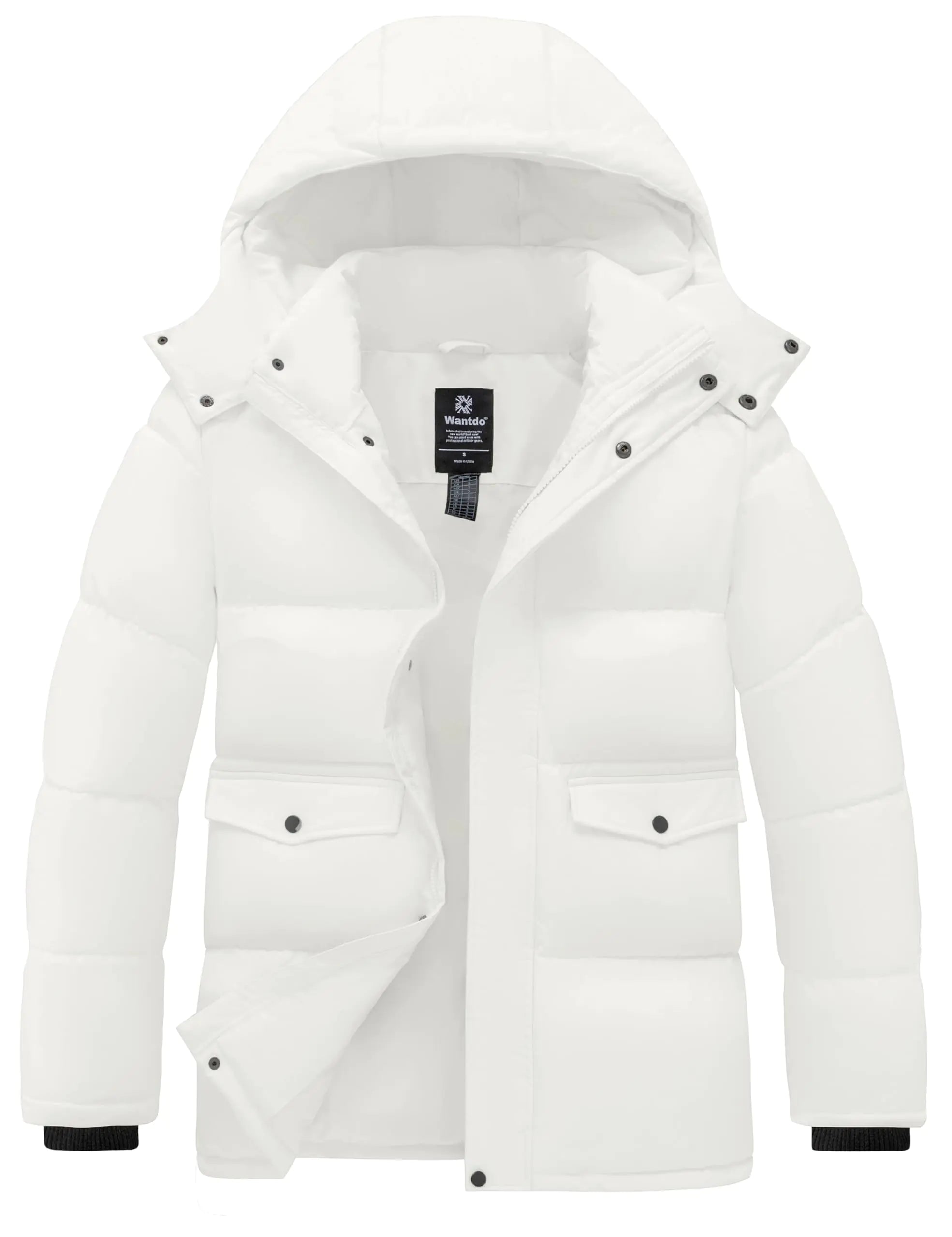 wantdo Mens Warm Puffer Jacket Warm Winter Coats Long Winter Parka Jacket (White X-Large)