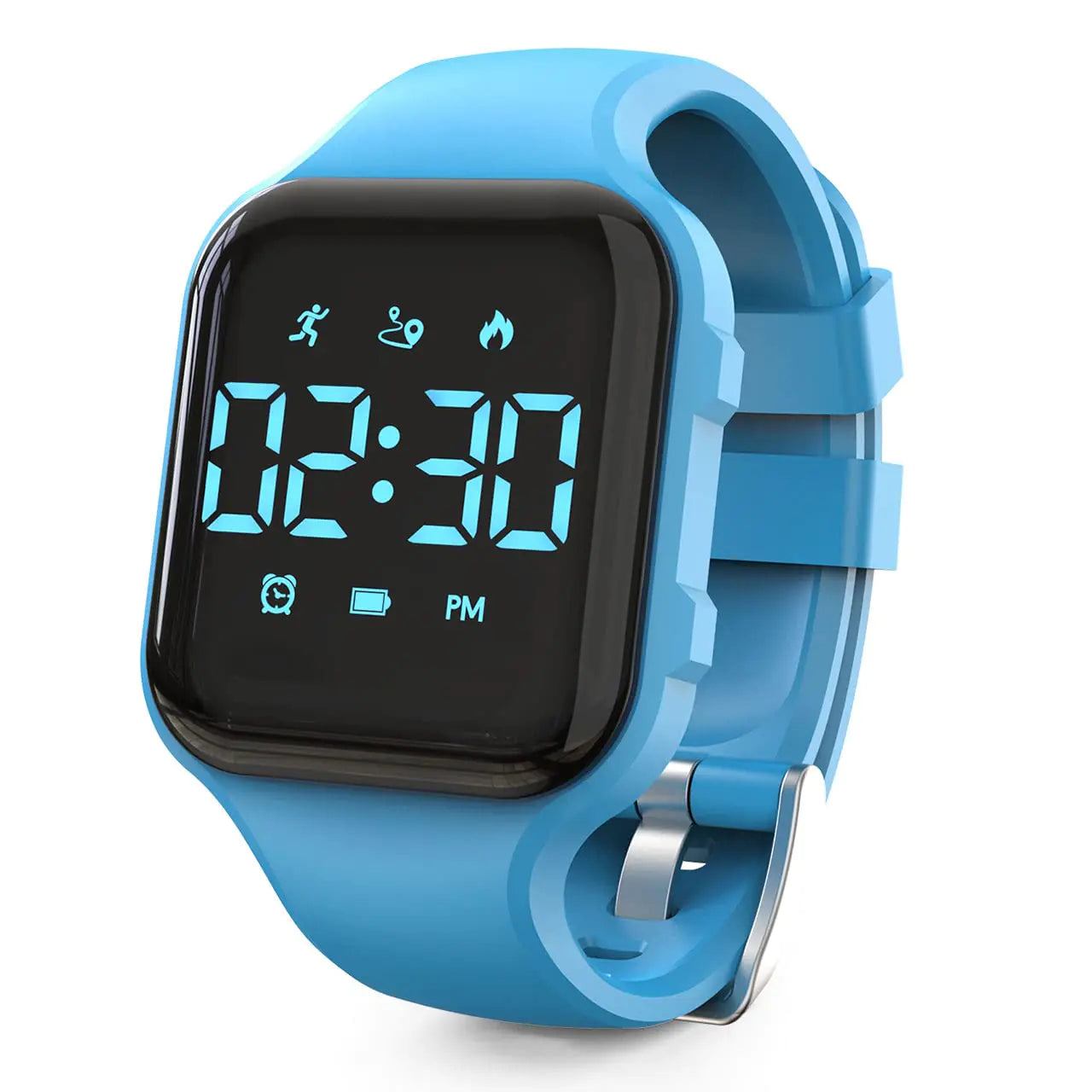 Reloj Pulsera para Niños Konewos con LED y Contador de Pasos Digital, Sin Bluetooth, Resistente al Agua, Cronómetro 12/24 H y Calendario, para Niñas, Niños y Adolescentes (Azul)