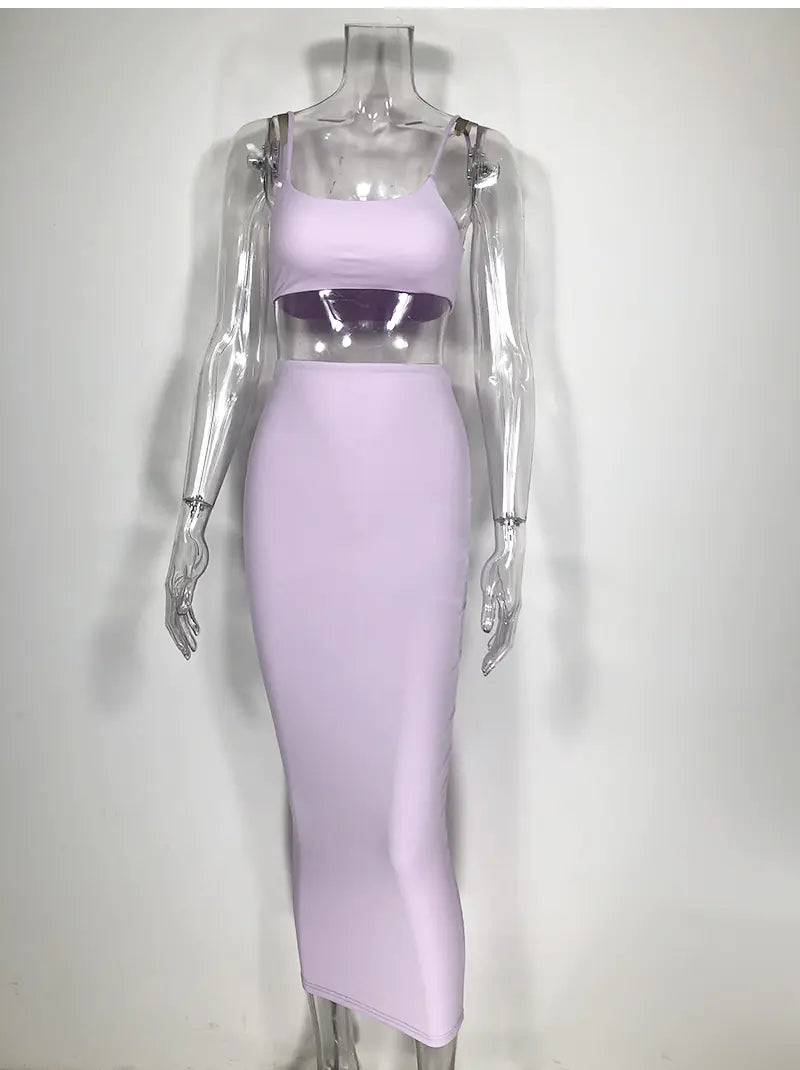Women's Sexy Two-Piece Dress Set with Crop Top